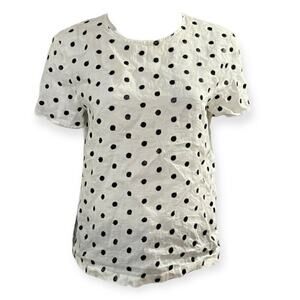 MaxMara Studio White Black Polka Dot Short Sleeve Ramie Top Size Large